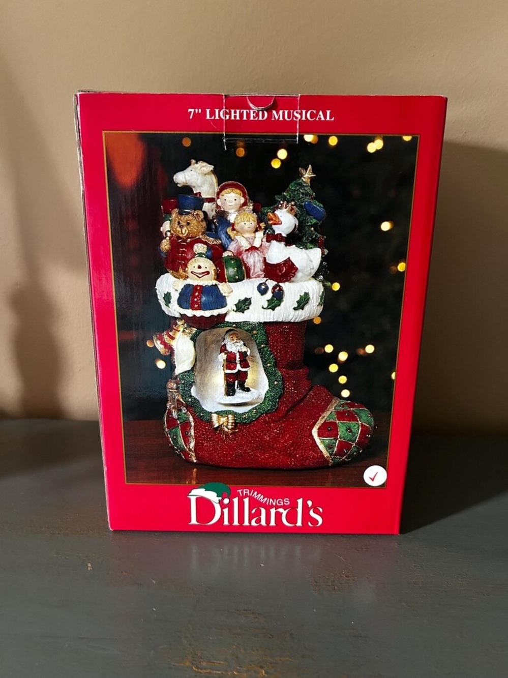 Red Holiday Musical Stocking Figurine - 7" Lighted
